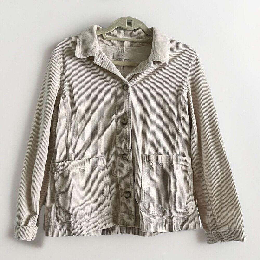 LOFT Corduroy Jacket Womens Size Small Button Coat Tan Brown Beige Cream